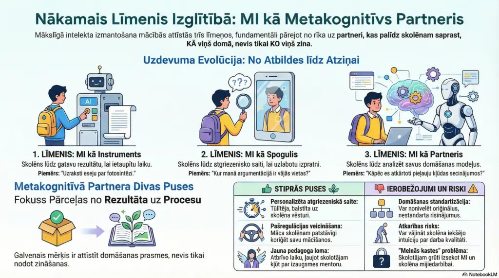 MI kā Spogulis: Kā pārvērst "čatbotu" par domāšanas partneri (2. līmeņa prakse) 3 Ilustrācija MI kā domāšanas rīka konceptam mācību stundās