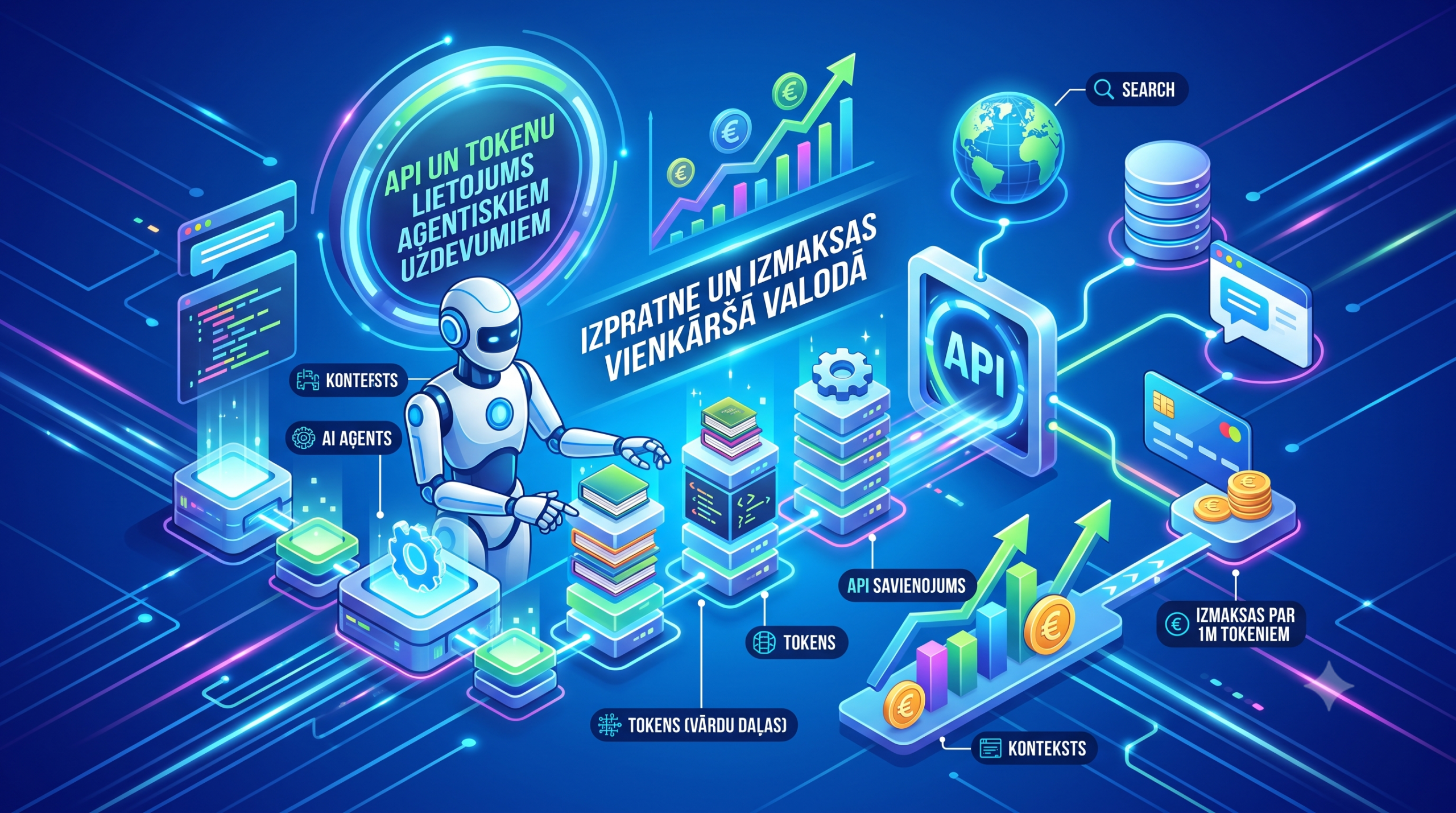 API un tokeni MI aģentos — ilustrācija