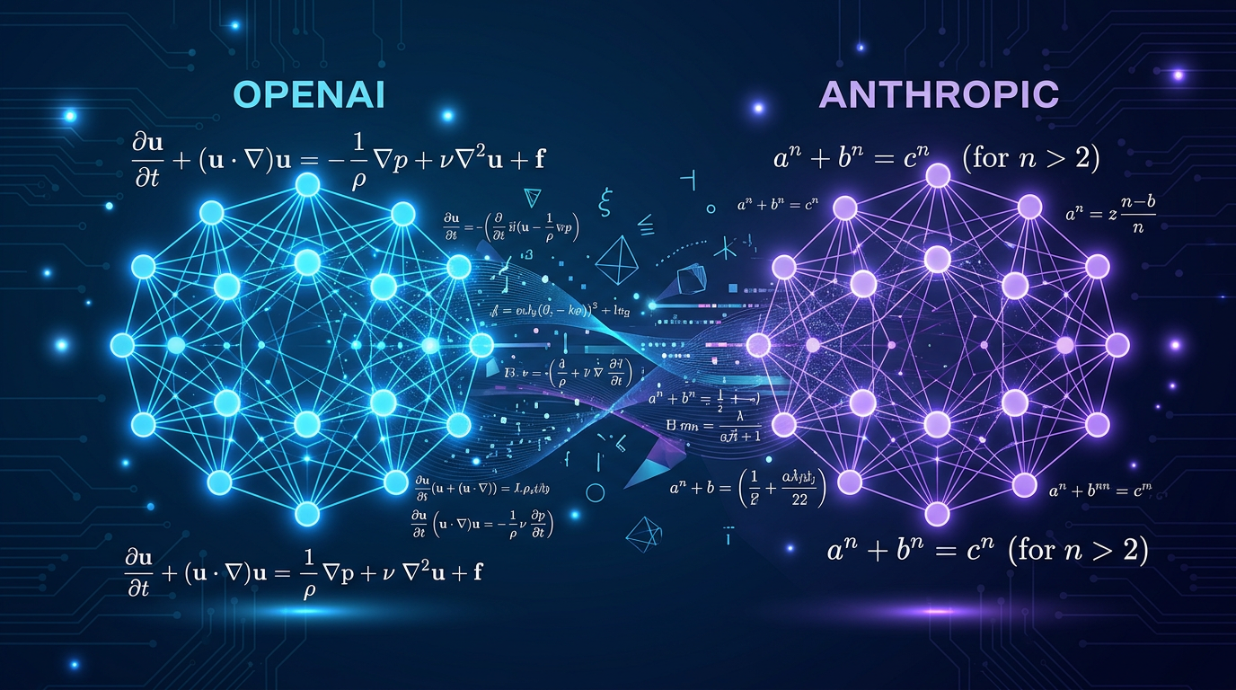 MI modeļu matemātikas lēciens — ilustrācija rakstam par OpenAI un Anthropic
